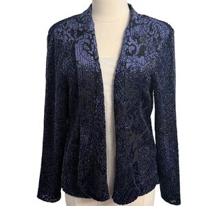 Chico's Travelers Collection Velvet Floral Burnout Long Sleeve Open Front Jacket
